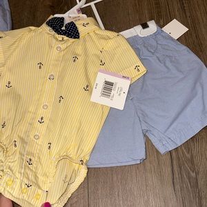 Blue and yellow boutique boys outfit. 9m